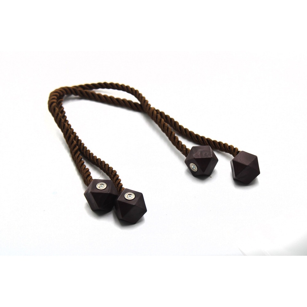 Magnetic Curtain Tiebacks Pair Brown Twisted Rope Geometric Drapes 17 in Length